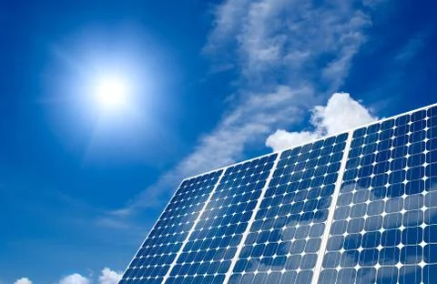 Solar panel and sun Stock Photos