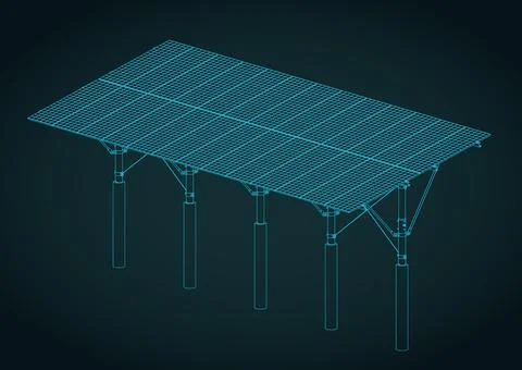 Solar panel and supporting structure isometric blueprint illustration Stock-Illustration