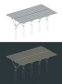 Solar panel and supporting structure isometric blueprints illustrations Stock-Illustration