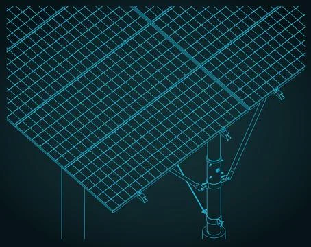 Solar panel and supporting structure isometric blueprint close-up Stock-Illustration
