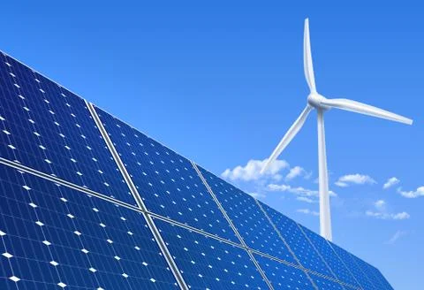 Solar panel and wind turbine Stock Illustration
