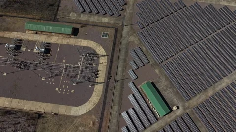 Solar Panel Array and Electrical Infrastructure From Above Video stock 342627376