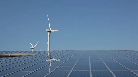 Solar panel array and wind energy  Stock Footage