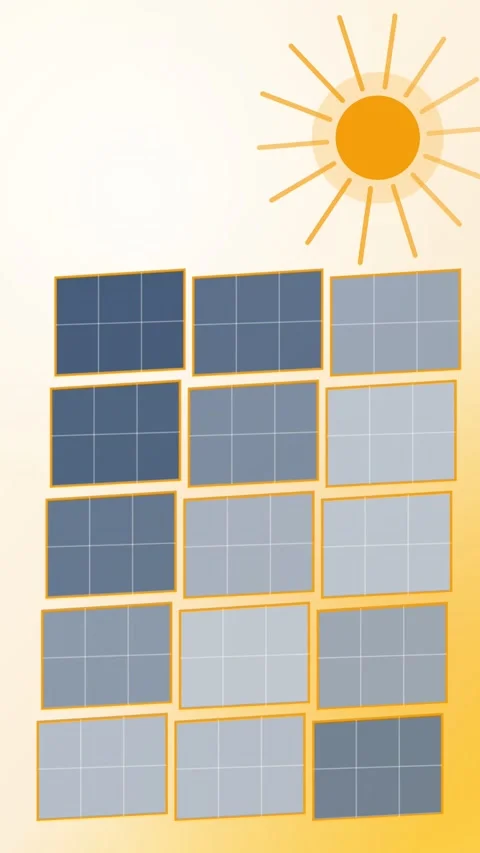 Solar panel array catching sunlight, amber eco vertical 9:16 seamless loop HD Stock Footage 345161171