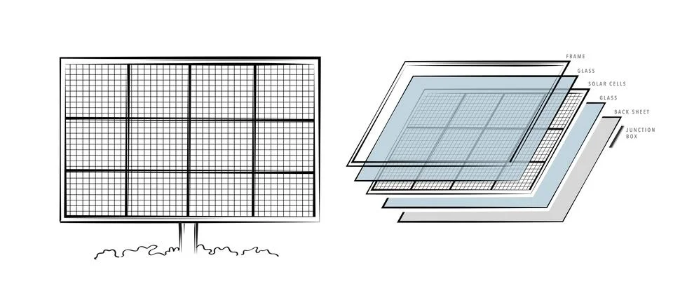 Solar panel array for clean energy, sustainability, eco-friendly technology.. Illustrazione stock