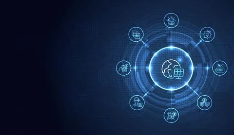 Solar panel array for clean energy, global solar energy network, clean tech.. Stock Illustration