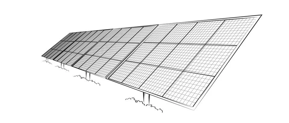 Solar panel array for clean energy, sustainability, eco-friendly technology.. Illustrazione stock