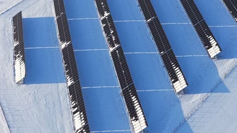 Solar Panel Array Covered in Snow During Winter Stock Footage 328711704