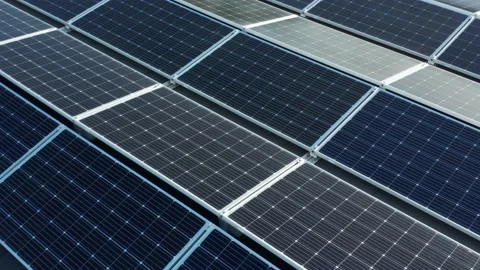 Solar Panel Array. Drone Aerial View of Modern Photovoltaic Electricity Stock Footage 133033424