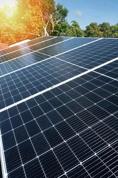 Solar panel array installation Stock Photos