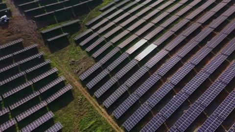 Solar panel array installed in a large outdoor field for energy generation Stock-Footage 330001085