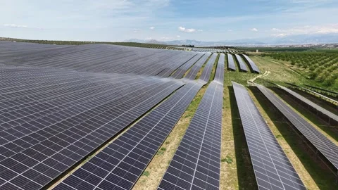 Solar Panel Array with Mountain Landscape Background Stock-Footage 333974069