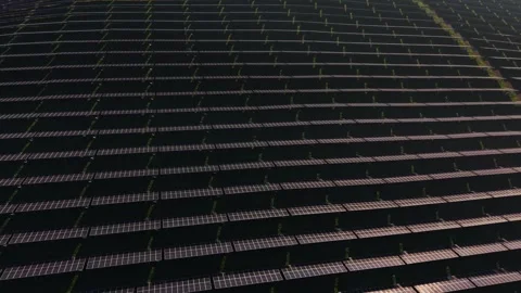 Solar panel array near farmland generates renewable energy during sunny day Stock Footage 329993553