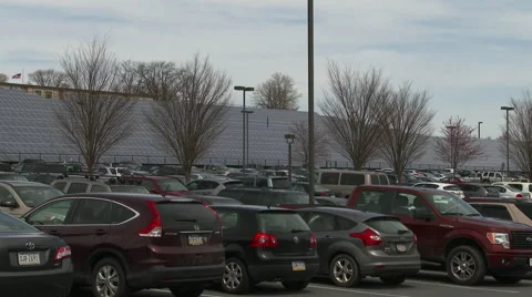 Solar panel array near school parking lot. Stock Footage 49754088