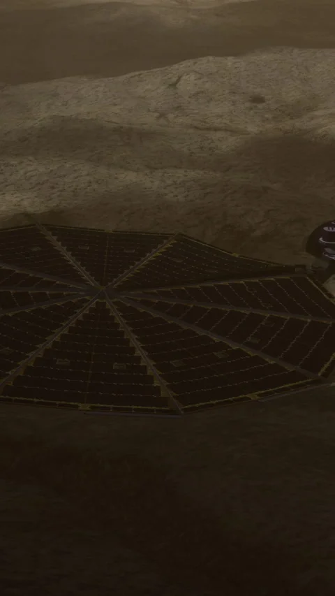 Solar panel array setup on a dry land with minimal vegetation in midday sun Stock-Footage 333567189