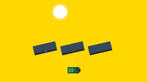 Solar Panel Array Tracking Sun with Energy Storage Battery Charging Animation Stock Footage 346612256