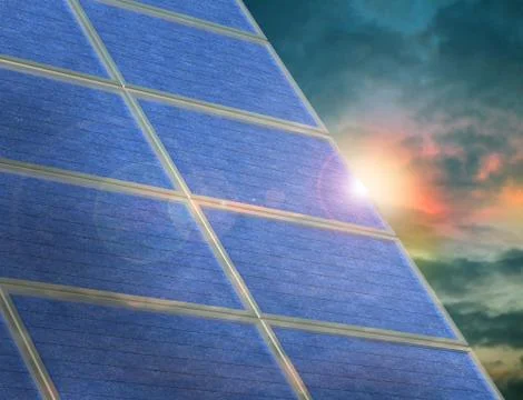 Solar panel array at twilight Illustrazione stock