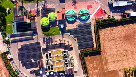 Solar panel array at a water treatment facility, Spain Vídeo Stock 344694941