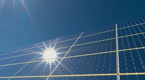 Solar panel background of photovoltaic modules for renewable energy. Clouds and Stock Illustration