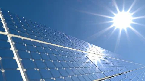Solar panel background of photovoltaic modules for renewable energy. Clouds and Stock Illustration