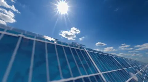 Solar panel background of photovoltaic modules for renewable energy. Clouds and Stock Illustration