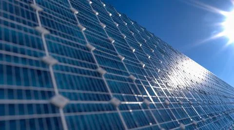 Solar panel background of photovoltaic modules for renewable energy. Clouds and Stock Illustration