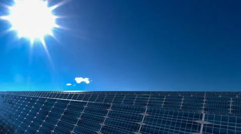 Solar panel background of photovoltaic modules for renewable energy. Clouds and Stock Illustration