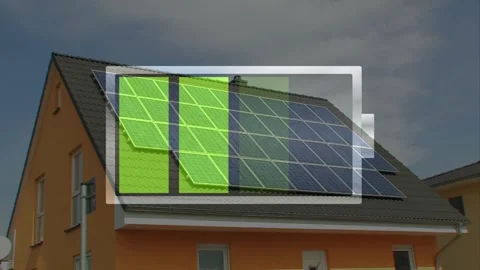Solar Panel Battery Charging Animation on House Roof Stock-Footage 336492083