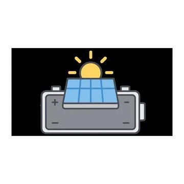 Solar panel on a battery with sun shining on it in a graphic style Stock Illustration
