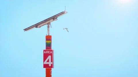 Solar panel on beach Stockbeeldmateriaal 277505245