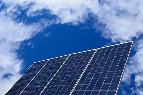 Solar panel on blue sky background Stock Photos