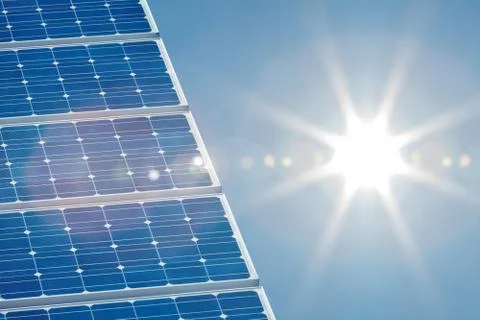 Solar panel with a bright sun on the right side Foto stock