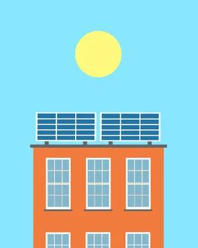Solar panel on the building rooftop - ecological and sustainable source of re Ilustración de archivo