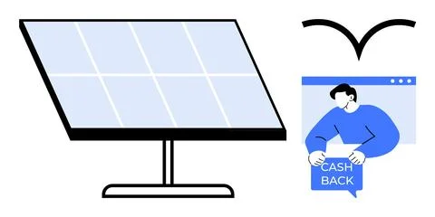 Solar Panel with Cashback Incentive and Energy Savings Concept Stock Illustration