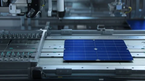 Solar Panel Cell Production Process on Modern Factory Stock Footage 241217534