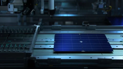 Solar Panel Cell Production Process on Advanced Factory Stock Footage 241217600