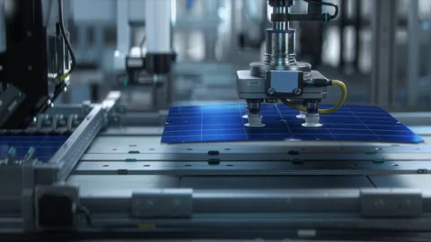 Solar Panel Cells are Being Moved and Tested on Conveyor Vidéo 241217084