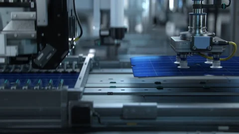 Solar Panel Cells are Being Moved on Conveyor Vidéo 241217456