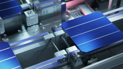 Solar Panel Cells on Conveyor Line Stock Footage 241215470