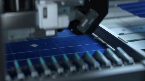 Solar Panel Cells on Conveyor Line are being Welded. Stock Footage 241220528