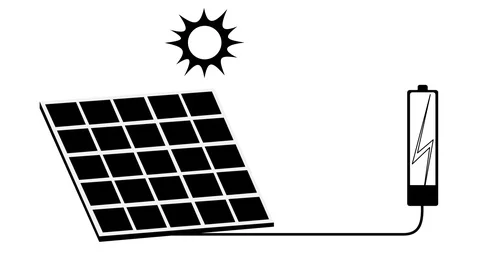Solar panel that charges the electric battery, video with alpha channel. Cartoon Stock Footage 109816770