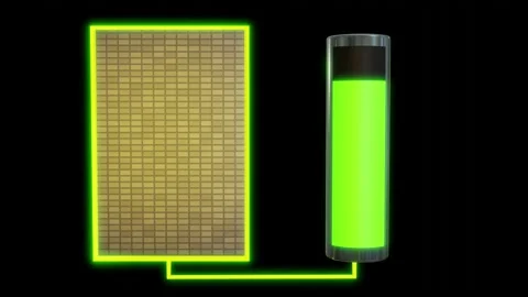 Solar panel charging battery. 3d animation render Stock Footage 229671840