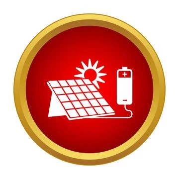 Solar panel charging battery from sun icon Stock Illustration