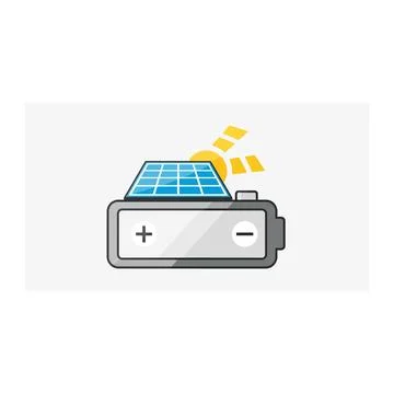 Solar panel charging a battery with yellow rays イラスト素材
