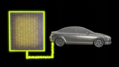 Solar panel charging electric car. 3d animation render Stock Footage 229671839