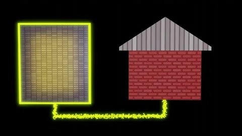 Solar panel charging house. 3d animation render Stock Footage 229671838