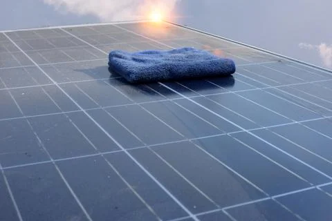 Solar panel cleaner Maintenance of solar panels or photovoltaic modules Sus.. Stock Photos