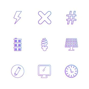 Solar panel , clock , bulb, shapes , electronic , time , ecology , eps icons  Illustrazione stock