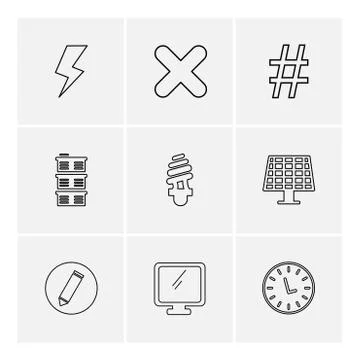 Solar panel , clock , bulb, shapes , electronic , time , ecology , eps icons  Illustrazione stock