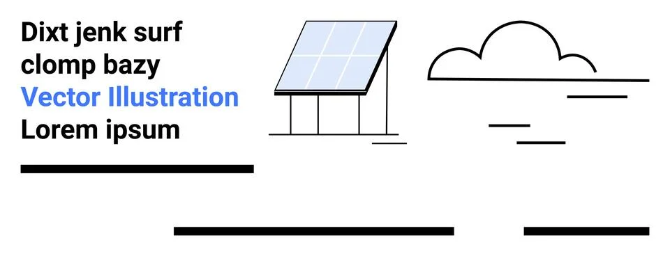 Solar Panel with Cloud and Text Elements in Abstract Design Stock Illustration